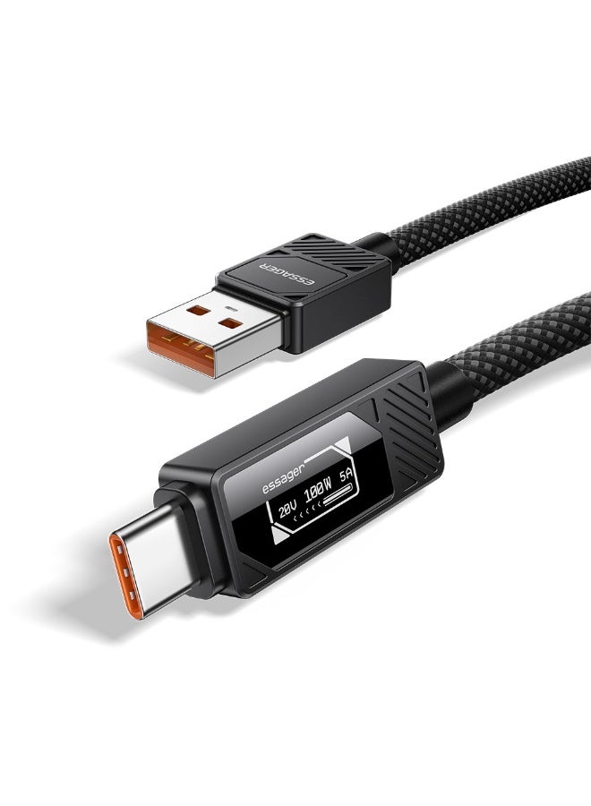 ESSAGER Smart Display USB-A to USB-C Cable 7A Fast Charging 100W Power Delivery Data Cable 1 Meter - Black - Image 4