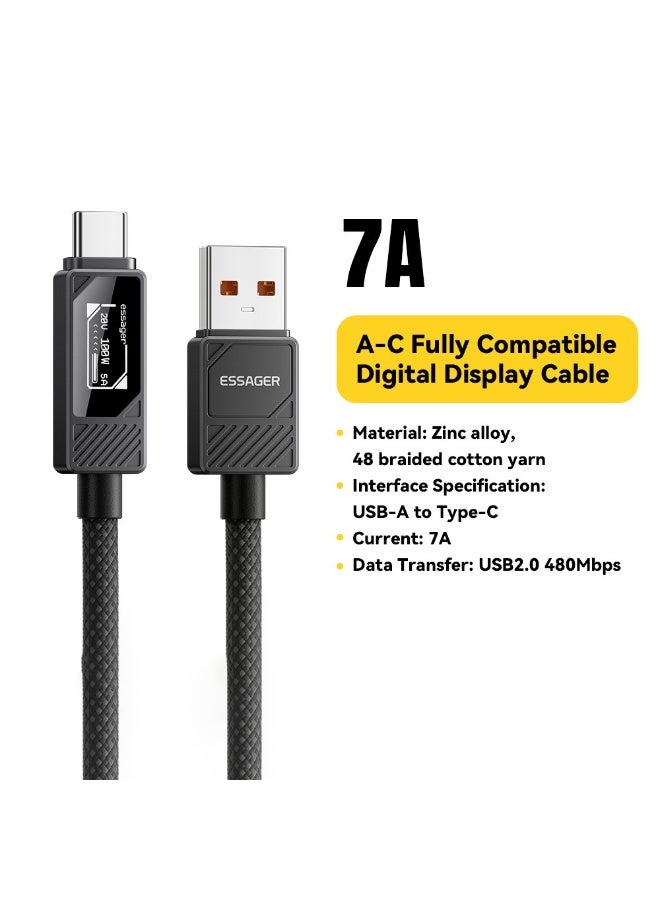 ESSAGER Smart Display USB-A to USB-C Cable 7A Fast Charging 100W Power Delivery Data Cable 1 Meter - Black - Image 5