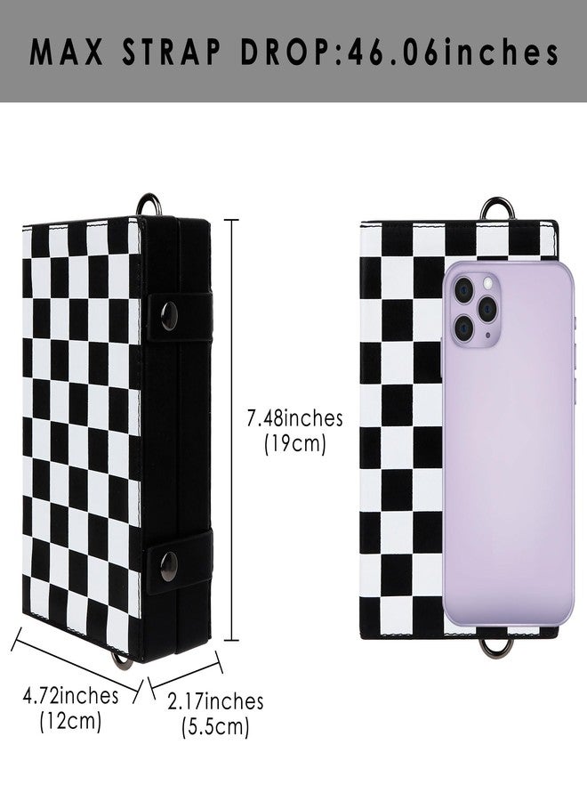 BUNCHBRAVO Checkered Crossbody Bag Unisex, Black and White Checked Leather Shoulder Bag, Minimalist Punk Handbag - Image 2