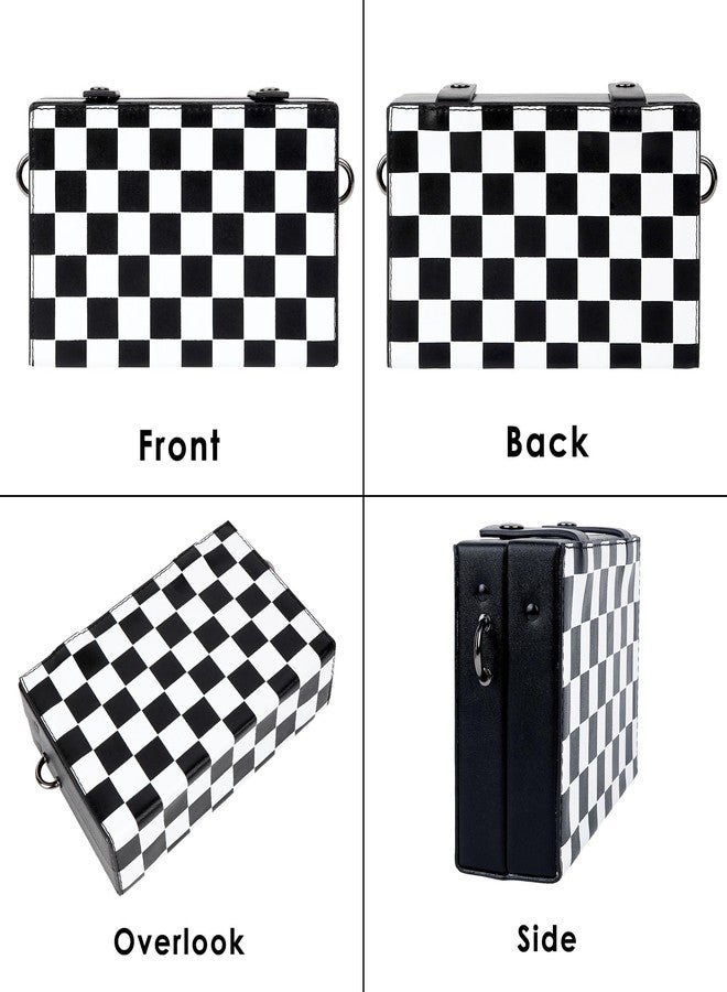 BUNCHBRAVO Checkered Crossbody Bag Unisex, Black and White Checked Leather Shoulder Bag, Minimalist Punk Handbag - Image 4