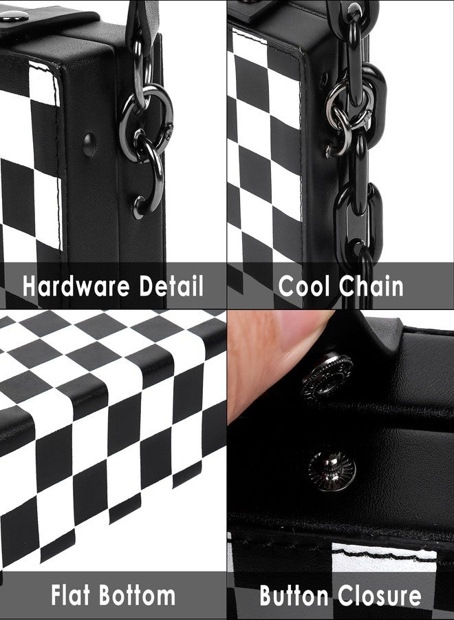 BUNCHBRAVO Checkered Crossbody Bag Unisex, Black and White Checked Leather Shoulder Bag, Minimalist Punk Handbag - Image 3