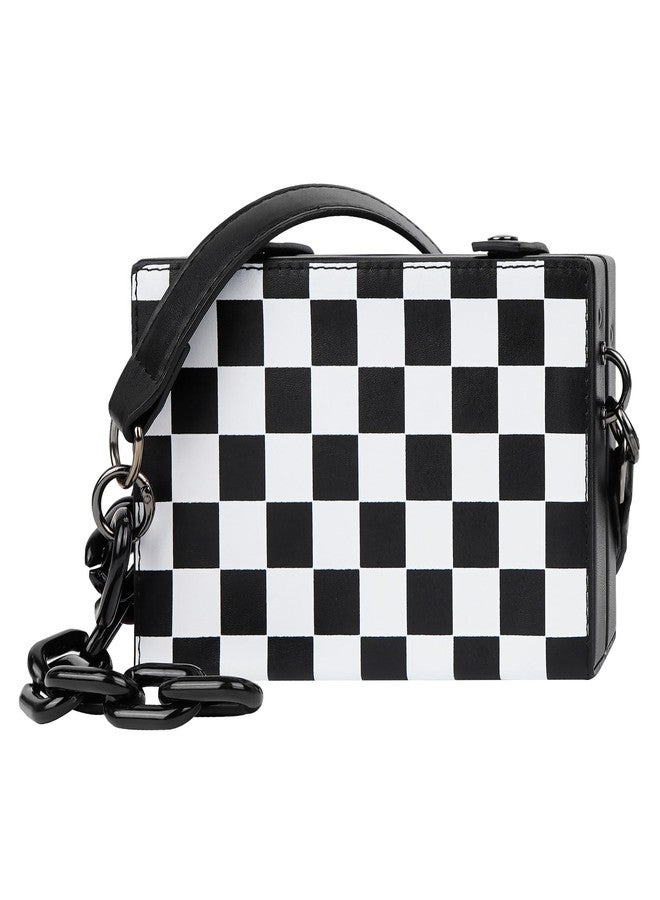 BUNCHBRAVO Checkered Crossbody Bag Unisex, Black and White Checked Leather Shoulder Bag, Minimalist Punk Handbag - Image 1