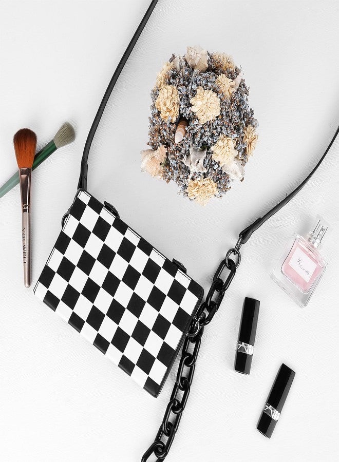 BUNCHBRAVO Checkered Crossbody Bag Unisex, Black and White Checked Leather Shoulder Bag, Minimalist Punk Handbag - Image 5