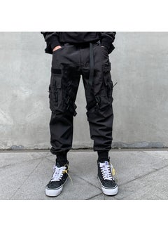 Generic Multi-pockets Ribbons Bandage Tactical Techwear Cargo Pants Mens Harajuku Punk Hip Hop Joggers Pantalons Casual Streetwear Black 