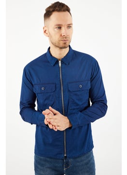 THE KOOPLES Men Relaxed Fit Long Sleeve Plain Full Zipper Shirt, Navy Blue  - Image 1