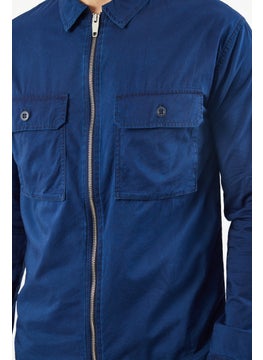 THE KOOPLES Men Relaxed Fit Long Sleeve Plain Full Zipper Shirt, Navy Blue  - Image 3