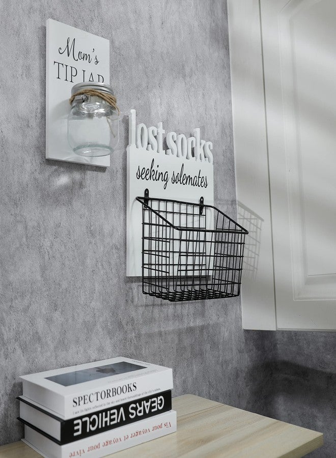 EVA murmure Lost Socks Rustic Wooden Laundry Sign Wall Decor With Attached Basket And Mom Tip Jar Wooden Sign With Bottle - Laundry Room Organization, Housewarming Gift Laundry Room Decor - White - Image 2