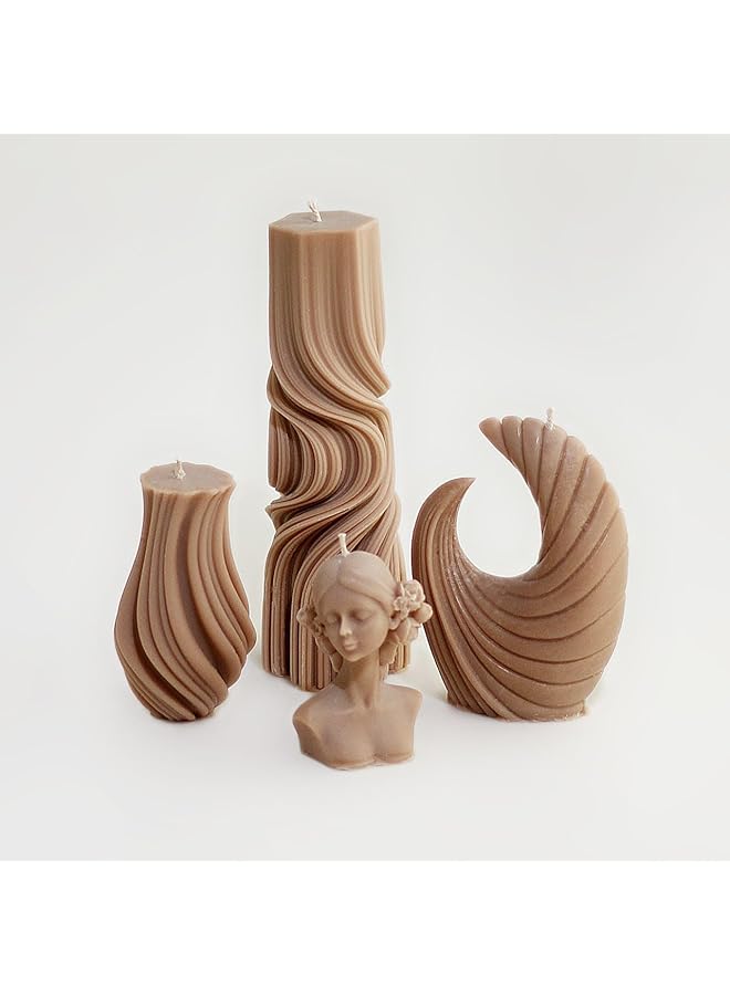 The Bros 4 Pcs Decorative Handmade Ribbed Candles Soy Wax Scented Modern Geometric Artistic Pillar Candles, Perfect Candles for Home Decor, Living Room, Bathroom, Romantic Spaces, and Gifting (Mocha) - Image 1