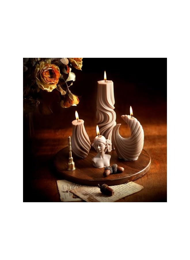 The Bros 4 Pcs Decorative Handmade Ribbed Candles Soy Wax Scented Modern Geometric Artistic Pillar Candles, Perfect Candles for Home Decor, Living Room, Bathroom, Romantic Spaces, and Gifting (Mocha) - Image 3