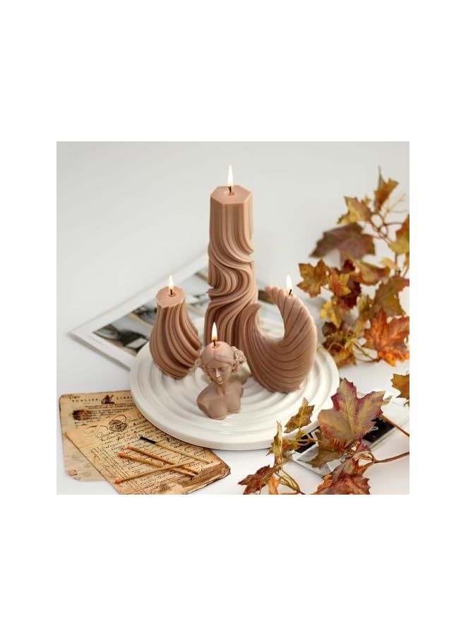 The Bros 4 Pcs Decorative Handmade Ribbed Candles Soy Wax Scented Modern Geometric Artistic Pillar Candles, Perfect Candles for Home Decor, Living Room, Bathroom, Romantic Spaces, and Gifting (Mocha) - Image 2