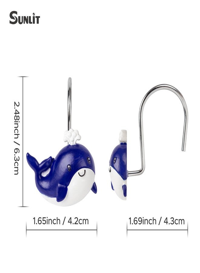 Sunlit Whales Shower Curtain Hooks, Nautical Home Decorative Shower Curtain Rings, Hand-Painted Resin, Cute Ocean Shower Curtain Hanger Hooks for Kids Bathroom, Set of 12 - Image 3
