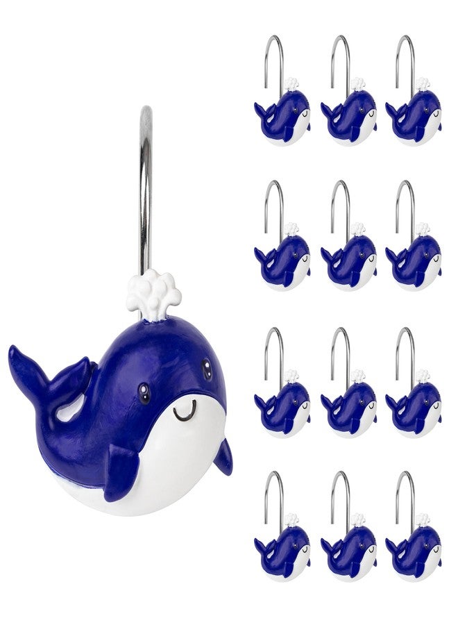 Sunlit Whales Shower Curtain Hooks, Nautical Home Decorative Shower Curtain Rings, Hand-Painted Resin, Cute Ocean Shower Curtain Hanger Hooks for Kids Bathroom, Set of 12 - Image 1