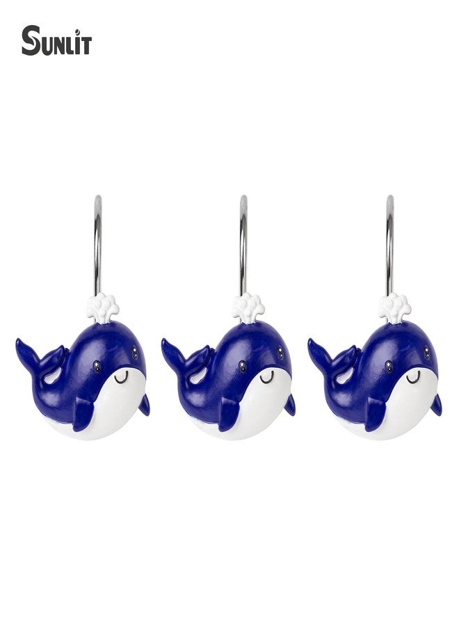 Sunlit Whales Shower Curtain Hooks, Nautical Home Decorative Shower Curtain Rings, Hand-Painted Resin, Cute Ocean Shower Curtain Hanger Hooks for Kids Bathroom, Set of 12 - Image 2