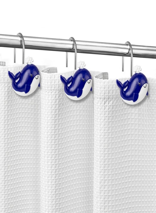 Sunlit Whales Shower Curtain Hooks, Nautical Home Decorative Shower Curtain Rings, Hand-Painted Resin, Cute Ocean Shower Curtain Hanger Hooks for Kids Bathroom, Set of 12 - Image 4