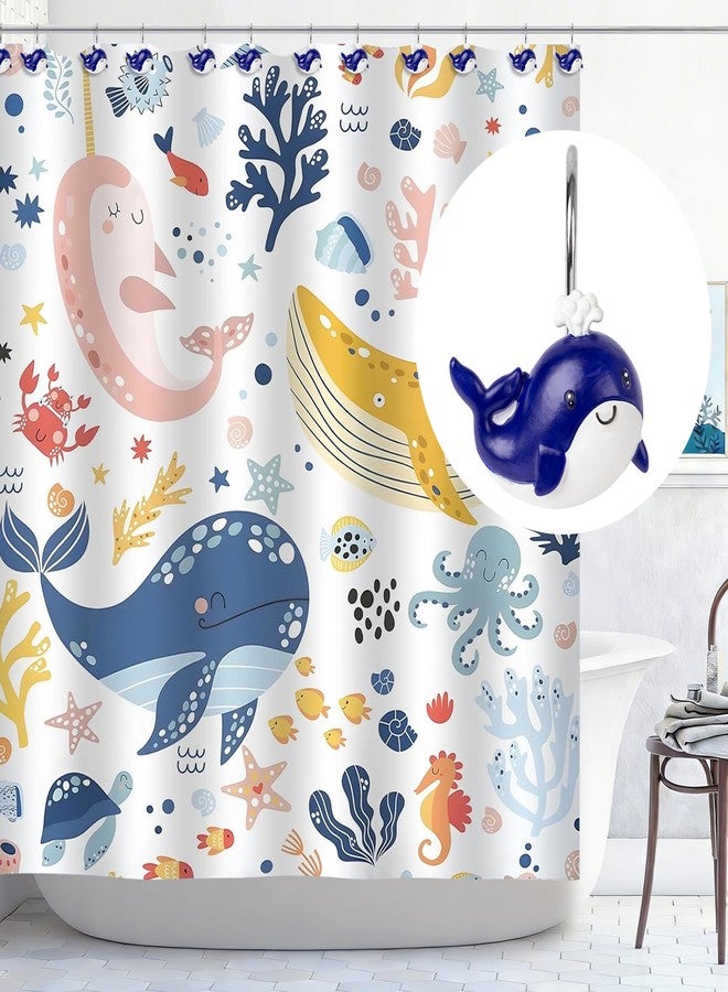 Sunlit Whales Shower Curtain Hooks, Nautical Home Decorative Shower Curtain Rings, Hand-Painted Resin, Cute Ocean Shower Curtain Hanger Hooks for Kids Bathroom, Set of 12 - Image 5