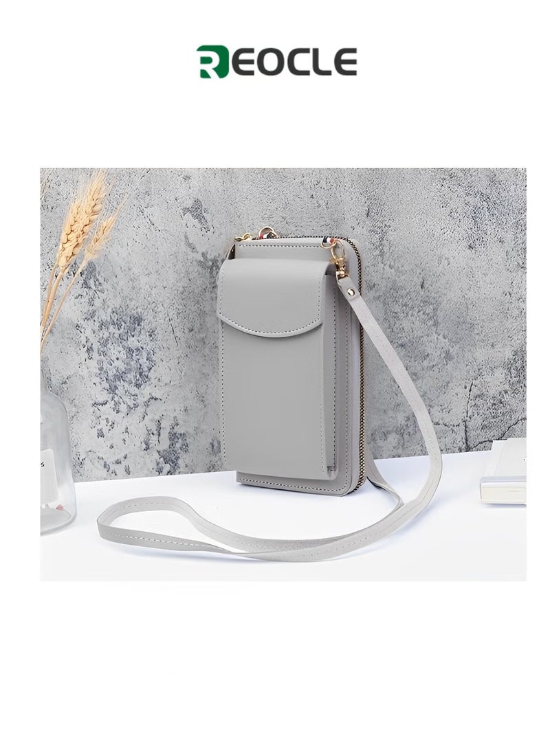 REOCLE Women's Crossbody Bag Leather Cell Phone Purse Wallet Clutch Wallet with Credit Card Slots & Large Capacity Multifunctional Shoulder Bag 