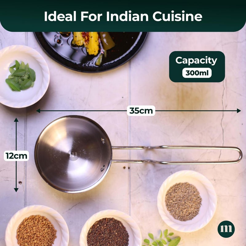 MARU MARU Triply Stainless Steel Tadka Pan - Heavy Gauge 300ml with Long Grip & Balance Design Handle, Perfect for Flame & Induction Cooking  - Image 2