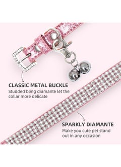 PUPTECK PUPTECK Basic Adjustable Cat Collar with Bling Diamante and Double Bells, for Kitten and Small Puppy, Fashion and Shining, 10-13 in, Pink  - Image 3