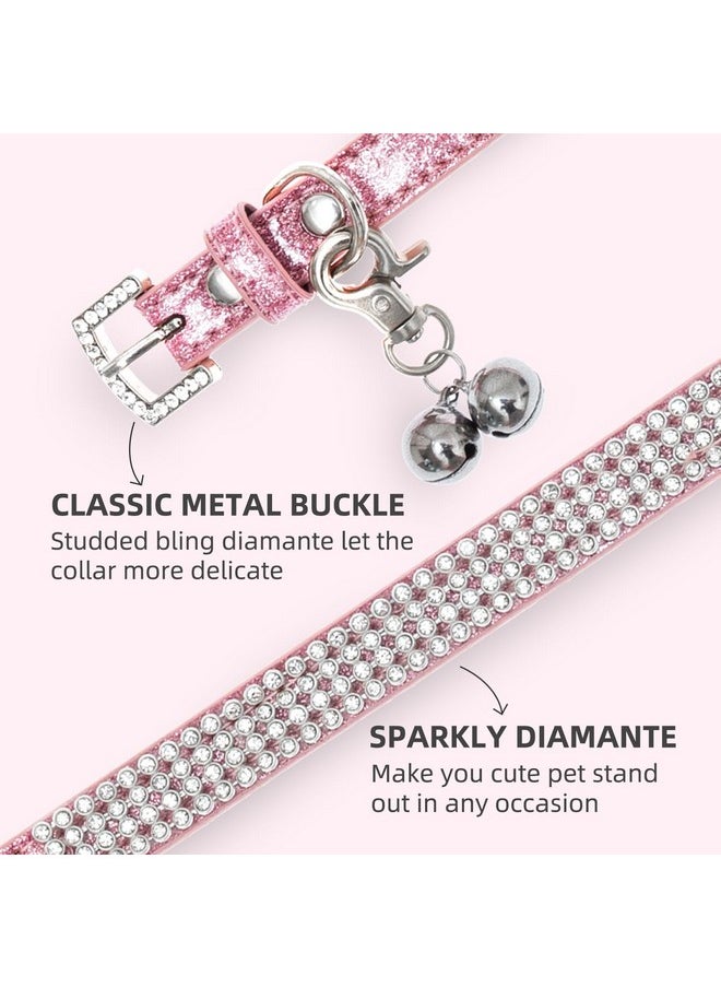 PUPTECK - PUPTECK Basic Adjustable Cat Collar with Bling Diamante and Double Bells, for Kitten and Small Puppy, Fashion and Shining, 10-13 in, Pink - Image 1