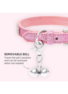 PUPTECK PUPTECK Basic Adjustable Cat Collar with Bling Diamante and Double Bells, for Kitten and Small Puppy, Fashion and Shining, 10-13 in, Pink  - Image 5