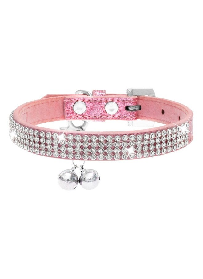 PUPTECK - PUPTECK Basic Adjustable Cat Collar with Bling Diamante and Double Bells, for Kitten and Small Puppy, Fashion and Shining, 10-13 in, Pink - Image 1