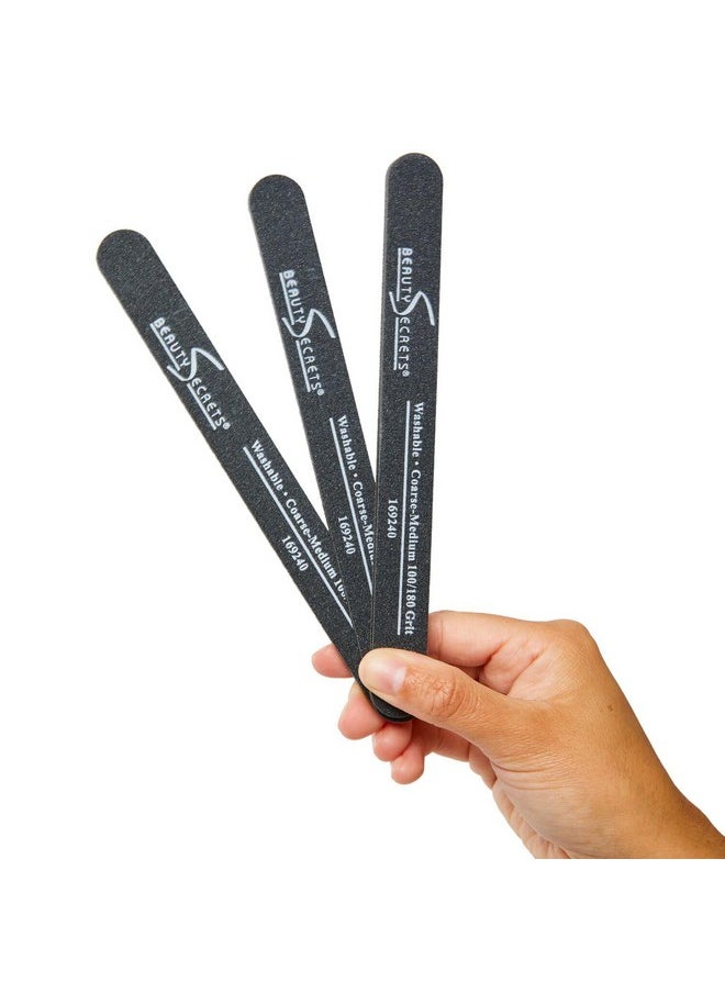 beauty Secrets - Medium Coarse 180/100 Black Cushion Nail File Twosided Washable Sanitizable 48 Count - Image 1