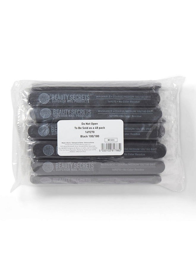 beauty Secrets - Medium Coarse 180/100 Black Cushion Nail File Twosided Washable Sanitizable 48 Count - Image 1