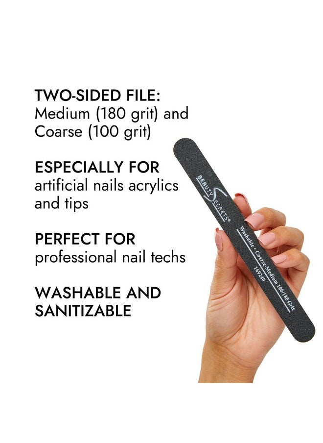 beauty Secrets - Medium Coarse 180/100 Black Cushion Nail File Twosided Washable Sanitizable 48 Count - Image 1