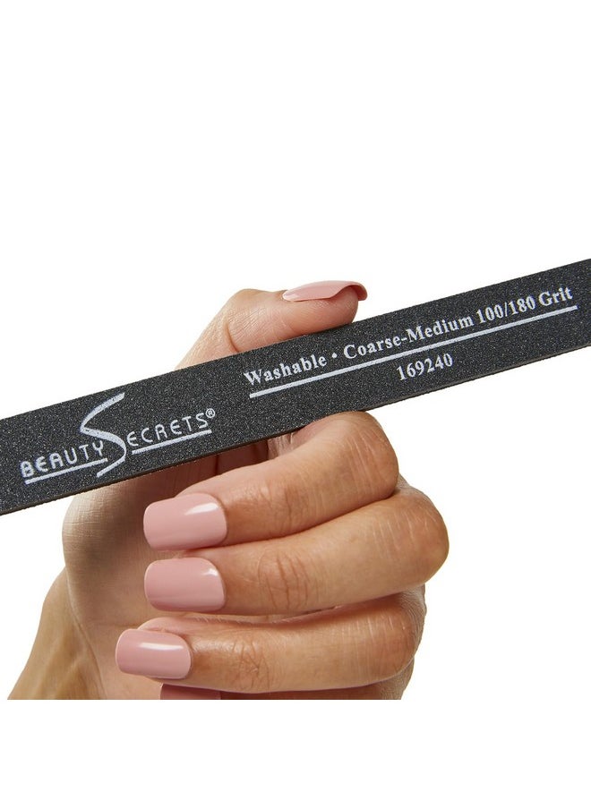 beauty Secrets - Medium Coarse 180/100 Black Cushion Nail File Twosided Washable Sanitizable 48 Count - Image 1