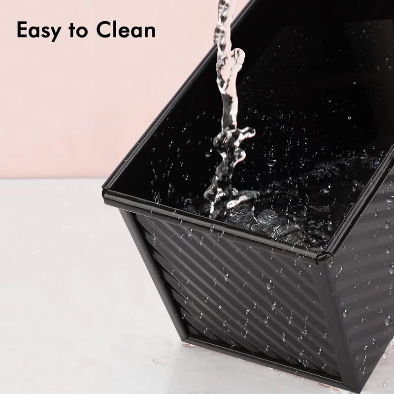 Beasea Pullman Loaf Pan with Lid, 2 Pack 1 lb Non-Stick Black Bread Loaf Pans for Homemade Bread Carbon Steel Toast Box with Cover for Bakeware Toast Oven Baking - Image 3