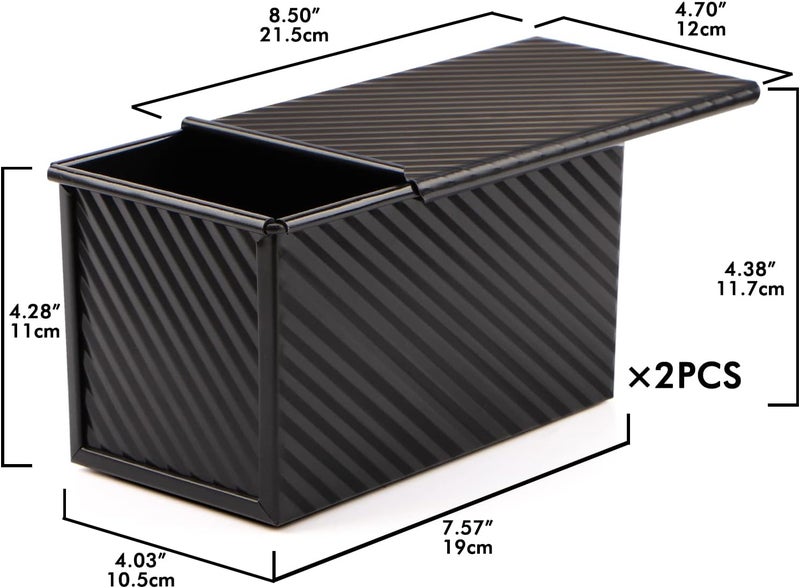 Beasea Pullman Loaf Pan with Lid, 2 Pack 1 lb Non-Stick Black Bread Loaf Pans for Homemade Bread Carbon Steel Toast Box with Cover for Bakeware Toast Oven Baking - Image 2