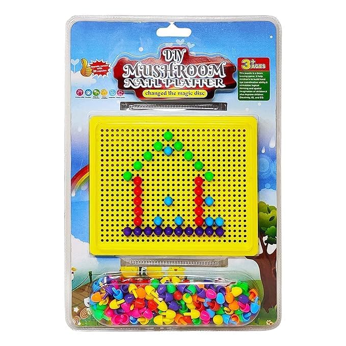 BCMP DIY Mushroom Pegboard Toy – 200+ Colorful Nails for Creative Mosaic Art | Fun Learning Puzzle for Kids Ages 3+ | Boosts Motor Skills, Focus & Imagination | Safe & Durable Gift Idea - Image 2