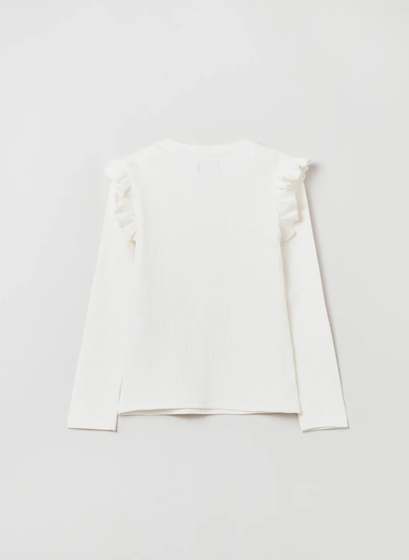 او في اس T-shirt with long ribbed sleeves