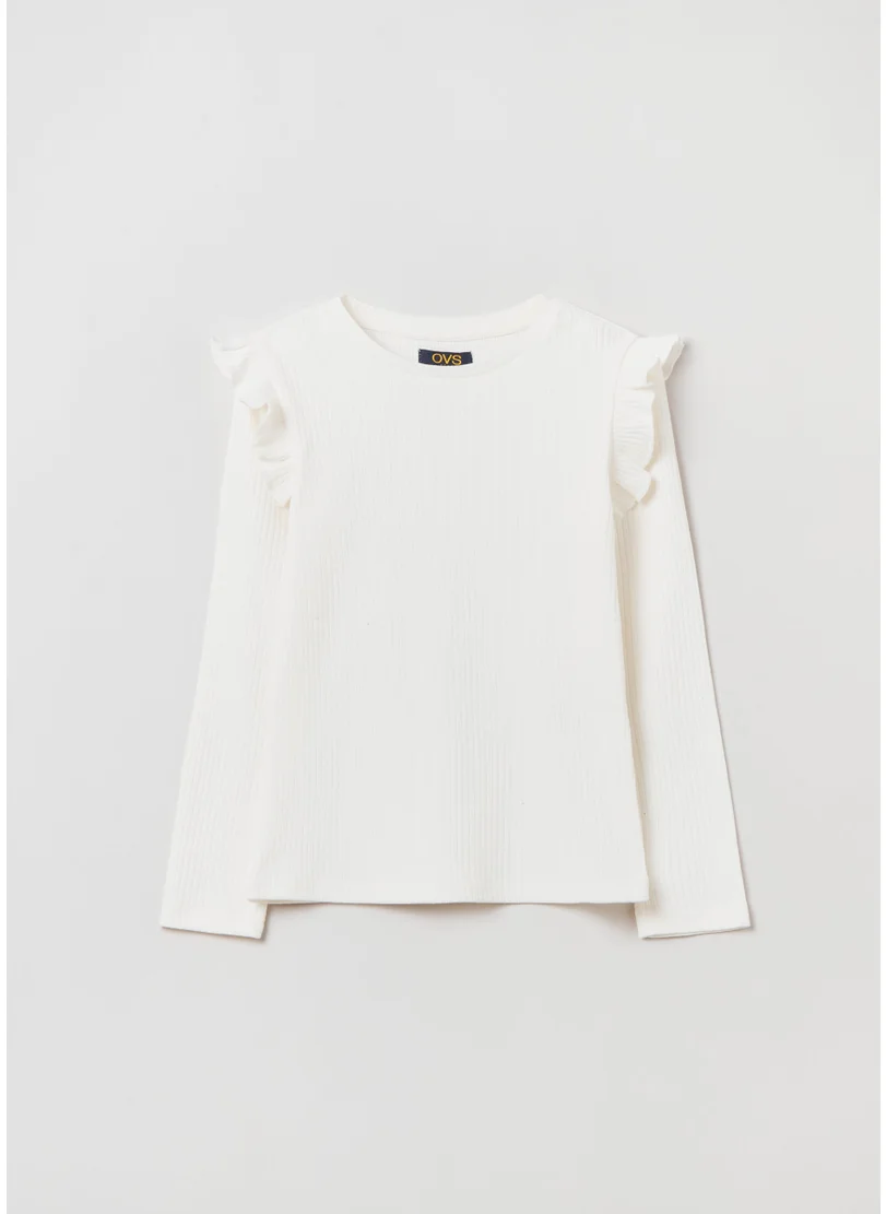 او في اس T-shirt with long ribbed sleeves