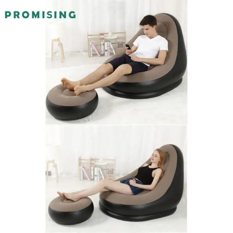 Inflatable Lounge Chair Set with Footrest 2 Pieces, Comfortable Plush Air Sofa for Living Room, Garden, Pool, Lightweight and Waterproof - Multicolor (With Blower Gift) (Brown) - Image 5