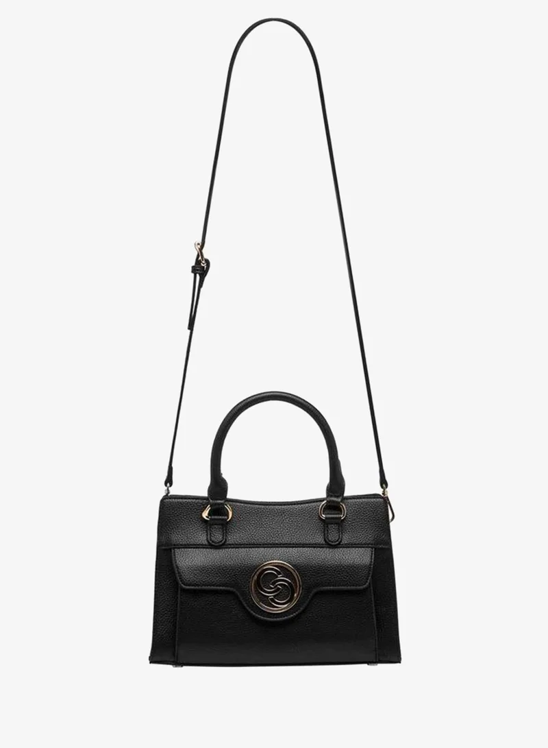 Celeste BLACK Textured Tote Bag with Double Handle and Zip Closure for Women | Best Price UAE