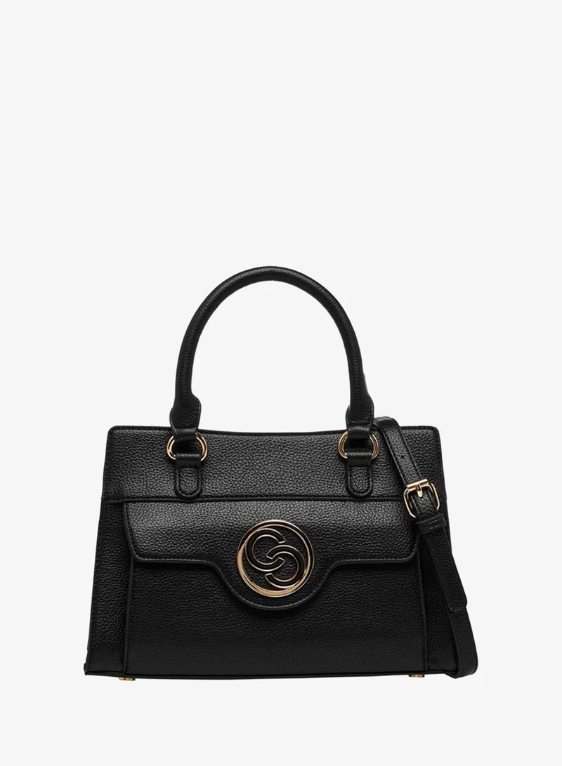 Textured Tote Bag with Double Handle and Zip Closure