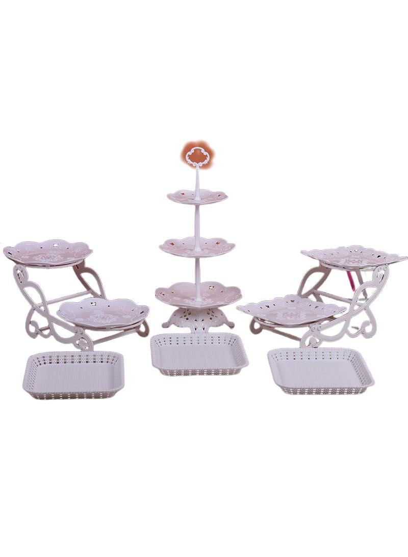 Bluejw 6-Piece Cake Dim Sum Tray Shelf Set Plastic Cake Stands Set White - Image 1