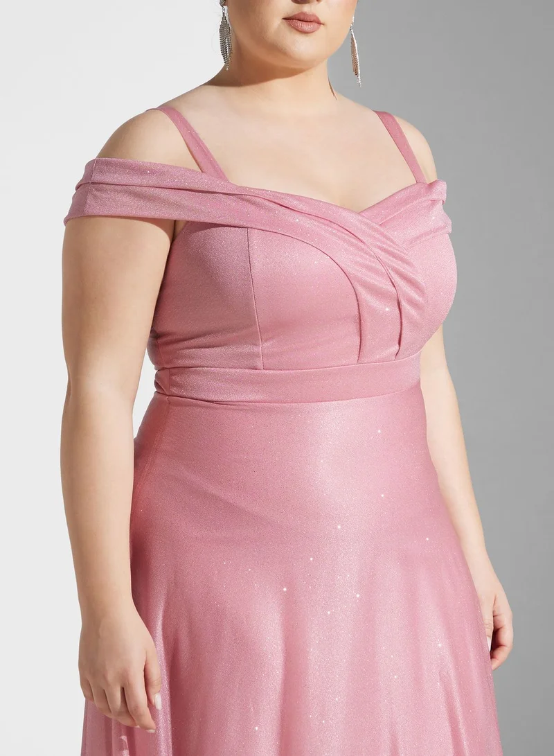 ايلا ليمتد كيرف Shimmer Cold Shoulder Fit & Flare Dress