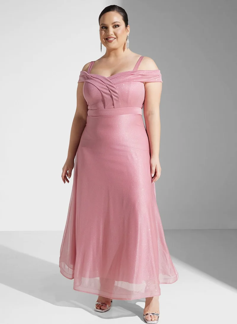 ايلا ليمتد كيرف Shimmer Cold Shoulder Fit & Flare Dress