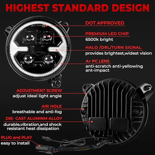 Auto Buero 9 Inch 1000% Bright LED Headlights for Jeep Wrangler JL/JLU Unlimited 2018-2025,Gladiator JT 2019-2025,DOT Approved Black Round Front Headlights with DRL and Turn Signal - Image 2