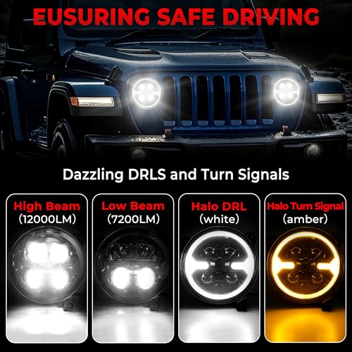 Auto Buero 9 Inch 1000% Bright LED Headlights for Jeep Wrangler JL/JLU Unlimited 2018-2025,Gladiator JT 2019-2025,DOT Approved Black Round Front Headlights with DRL and Turn Signal - Image 3