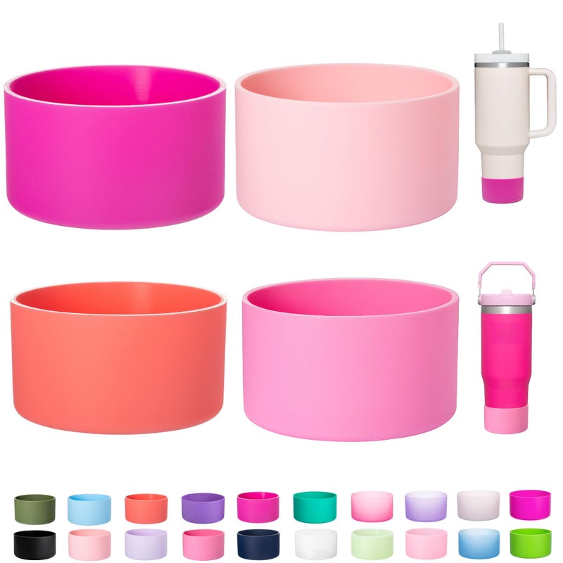 LONPARRY 4-Pack Silicone Boot for Stanley Cup Quencher IceFlow Rubber Bottom Sleeve Protector for Stanley Tumbler HydroFlask Car Travel Cup Bottle Bottom (Carnation+Pink+Coral Red+Peach) - Image 1