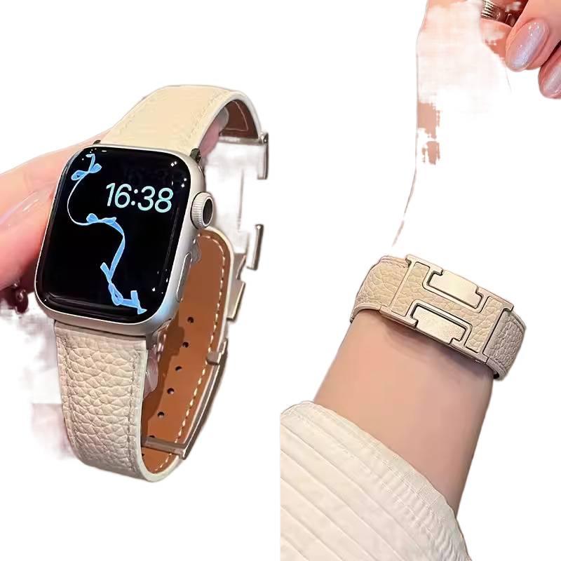 AD Blue Classic Leather Strap Smartwatch Band Compatible with Apple Watch / SE with Adjustable Fit Replacement Strap for Daily Wear - Image 5