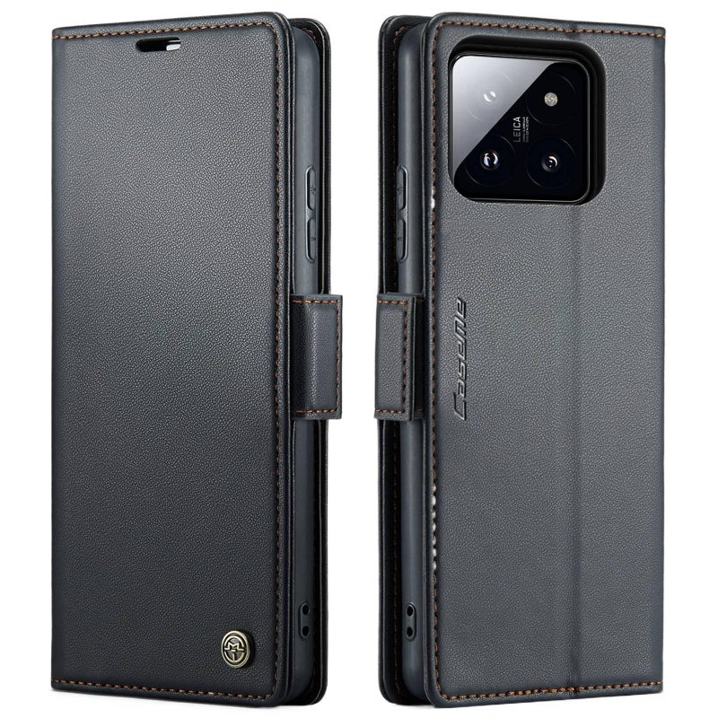 LS غطاء واقي بTPU لـ Redmi Note 13 Pro مع حامل بطاقات وحماية من السقوط مع مقاوم للصدمات مع حامل قائم مع مغناطيس قوي باللون أسود مغناطيسي بوظيفة حامل من مادة TPU باللون الأسود باللون. - Image 1