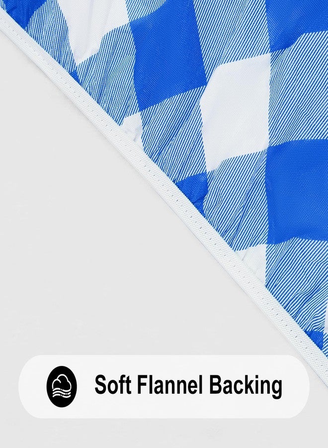 Smiry Round Picnic Tablecloth, Elastic Waterproof Fitted Vinyl Tablecloths for 36"-44" Tables, Flannel Backed Buffalo Plaid Table Cover for Dining, Camping, Outdoor, White and Blue - Image 5