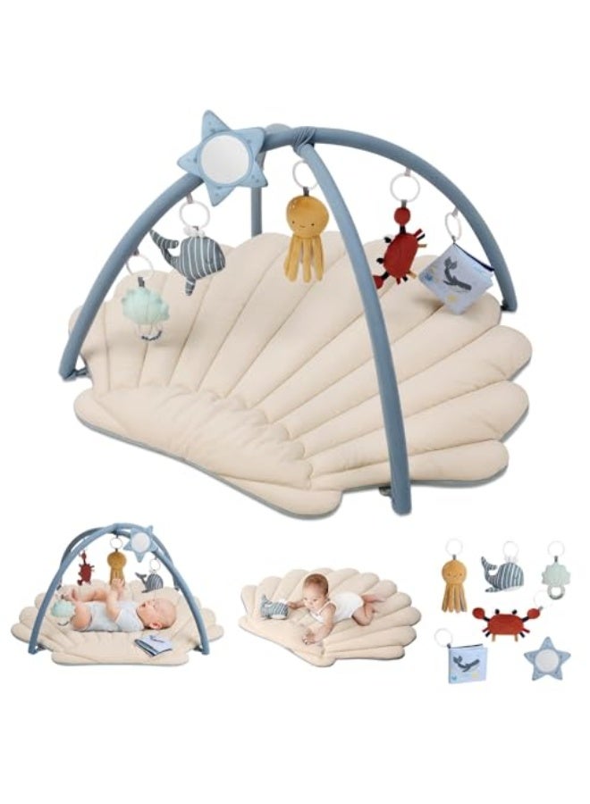 حصيرة لعب شل للأطفال، حصيرة بطن ناعمة وموسعة مع 6 ألعاب قابلة للفصل لتنمية الحواس والمهارات الحركية، حصيرة نشاط لأساسيات حديثي الولادة، هدية دش بمواضيع المحيط البوهيمي - Image 1
