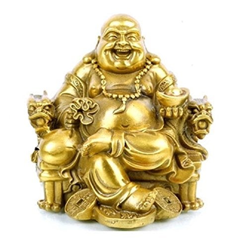 WEALTHCOMING Fengshui Buddha Statue for Lucky Happiness God of WealthLaughing Buddha on Emperors Dragon ChairBrass Buddhist Statues and Sculptures Home Decor Congratulatory Gifts Large - Image 1
