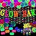 Tenare Glow Neon Party Supplies Glow Bar Banner Fluorescent Balloons Yellow Happy Birthday Cake Toppers Star Cupcake Toppers Fluorescent Table Tent Cards for Birthday Party - Image 3