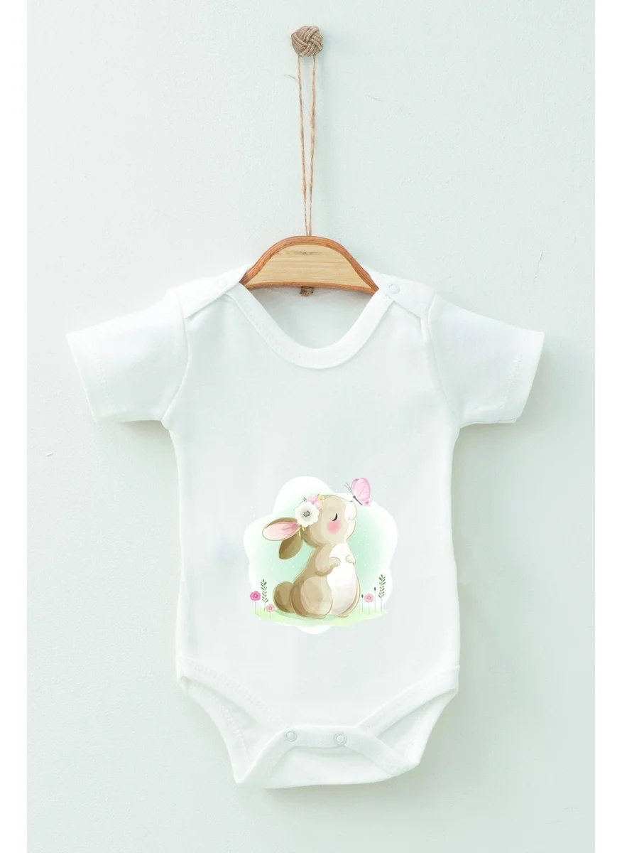 ادا بيبيك تشوكوك Ada Baby Kid Adabebek Watercolor Rabbit Themed Short Sleeve Badi Baby Bodysuit